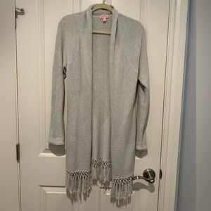 Lilly Pulitzer silver Tatum cardigan with gorgeous fringe size L